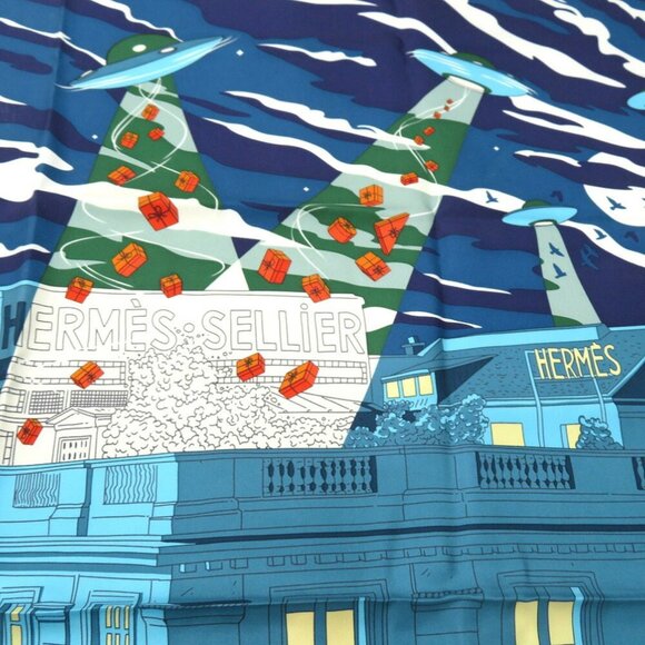 HERMES Carre 90 Space Shopping Au Faubourg Silk Scarf Muffler Multicolor - Picture 3 of 7